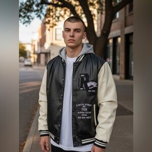 Stylish Black and Cream Varsity Jacket